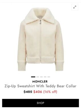 Moncler Cream Zip-Up Hoodie with Teddy Collar